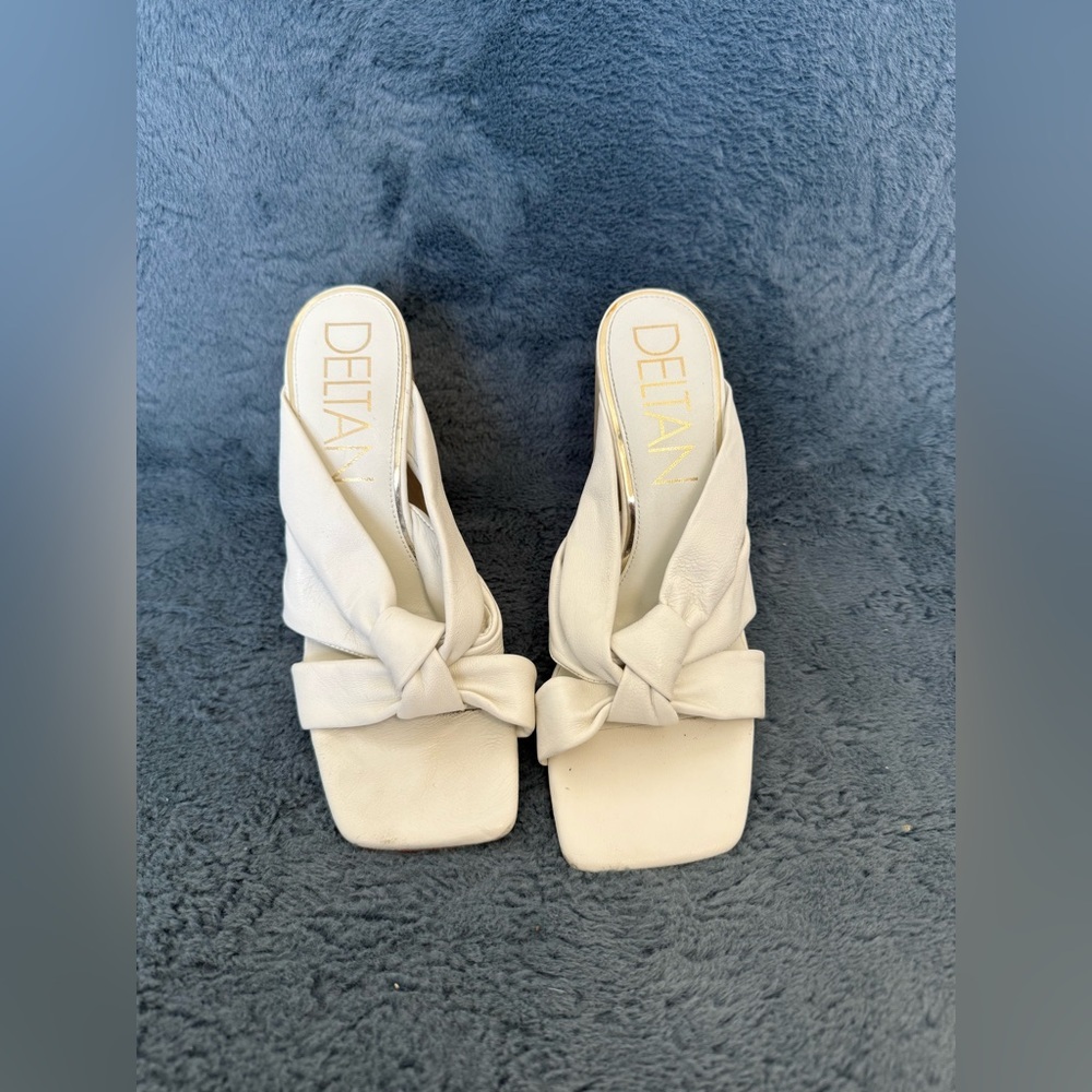 Women’s Deltan White Square Toe Slip On Heeled Sandal Size 9 Casual Summer